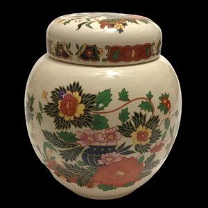 Sadler Ginger Jar Tea Caddy with Lid Indian Tree Peony Pattern England Vintage